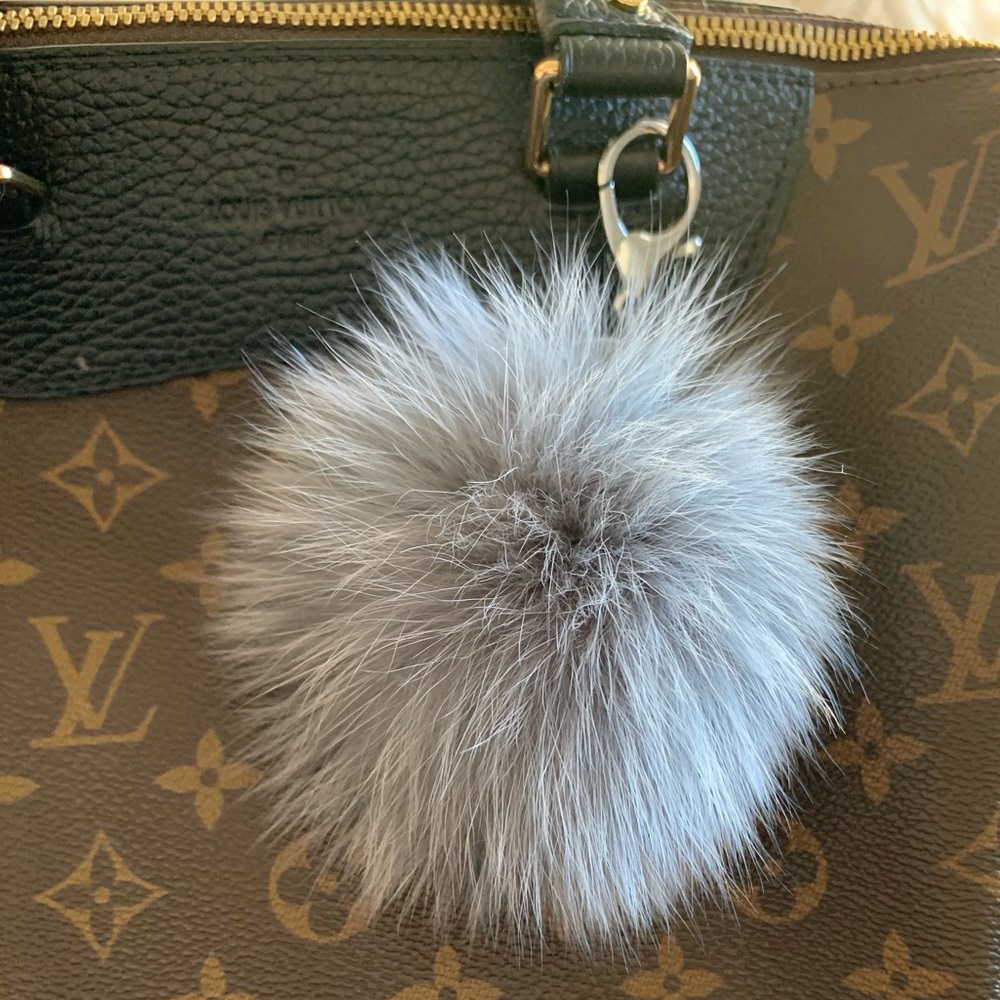 Adrienne Landau fur rabbit pom keychain in grey